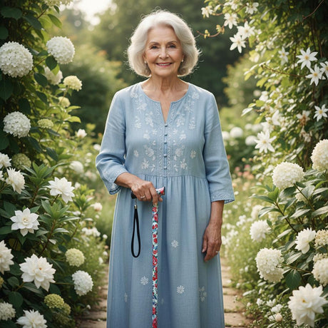 Petite Ladies Folding Adjustable White Floral Design-Classy Walking Canes