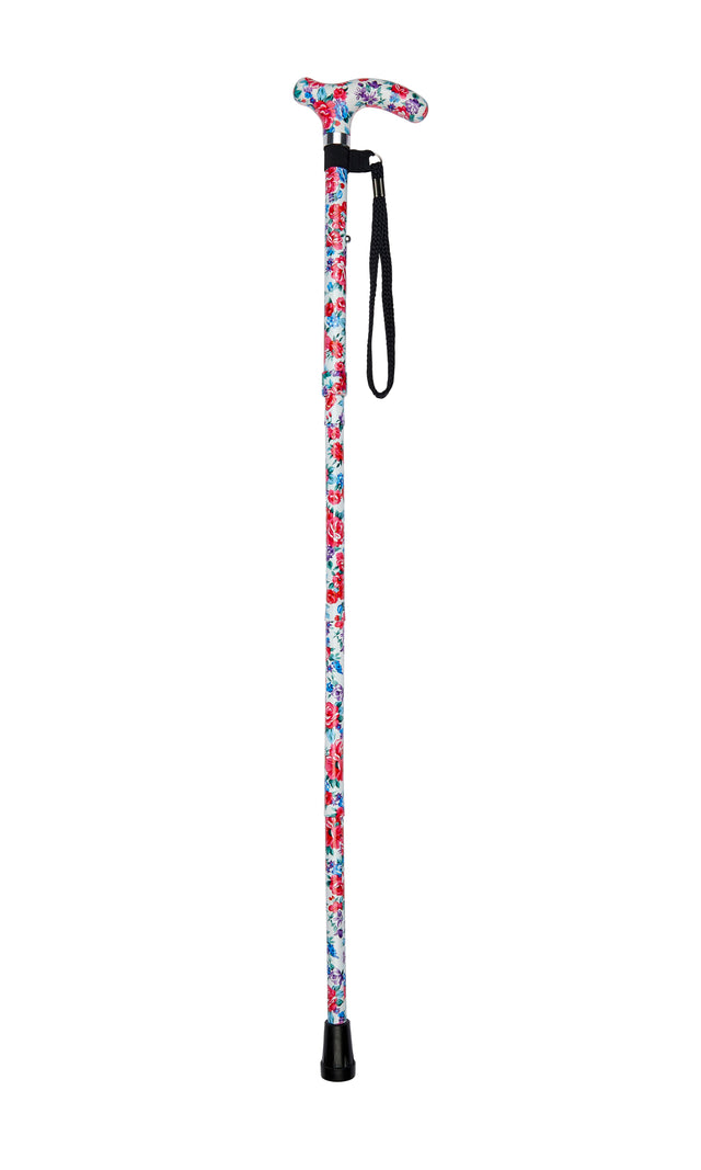Petite Ladies Folding Adjustable White Floral Design-Classy Walking Canes