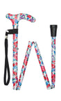 Petite Ladies Folding Adjustable White Floral Design-Classy Walking Canes