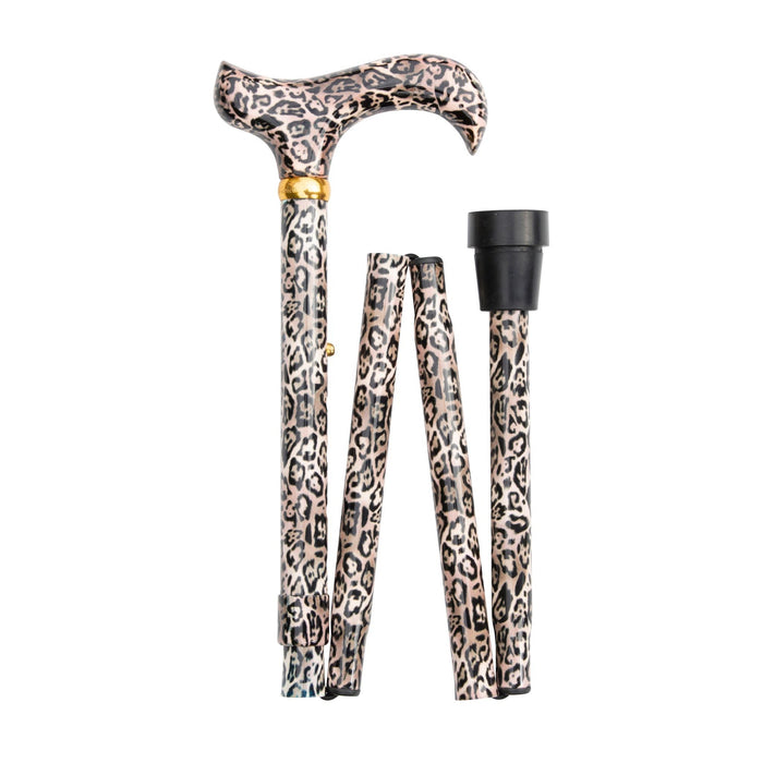 Bastón ajustable plegable con diseño de leopardo con mango Derby-Bastones para caminar con clase