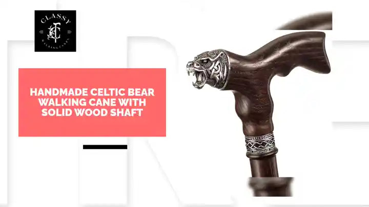 Handmade Celtic Bear Walking Cane with Solid Wood Shaft by@Outfy