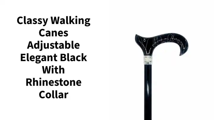 Classy Walking Canes Adjustable Elegant Black With Rhinestone Collar by@Outfy