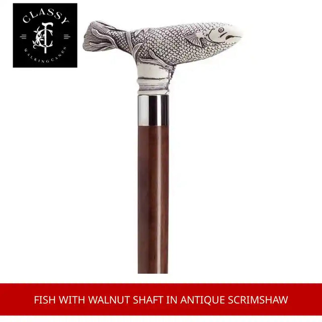 Fish with Walnut Shaft in Antique Scrimshaw by@Outfy