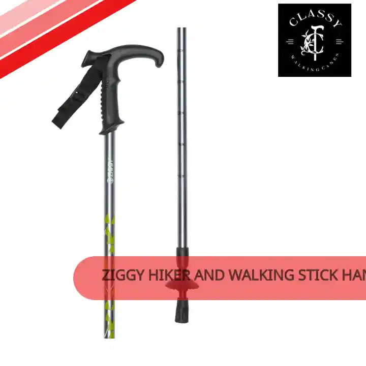 Ziggy Hiker and Walking Stick Handle Hiking Pole with Green Hilltops Design by@Outfy