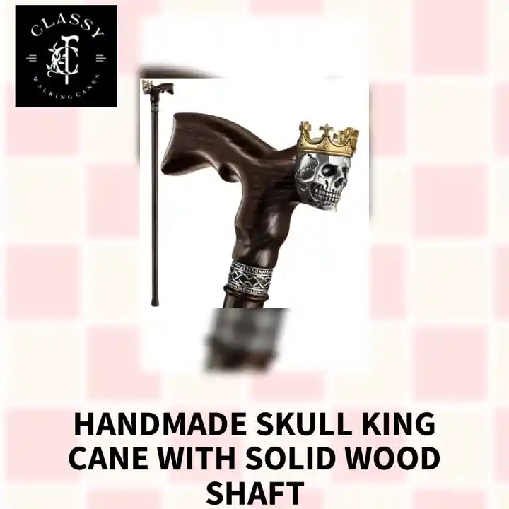 Handmade Skull King Cane with Solid Wood Shaft by@Outfy