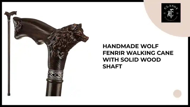 Handmade Wolf Fenrir Walking Cane with Solid Wood Shaft by@Outfy