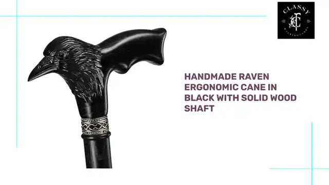 Handmade Raven Ergonomic Cane in Black with Solid Wood Shaft by@Outfy