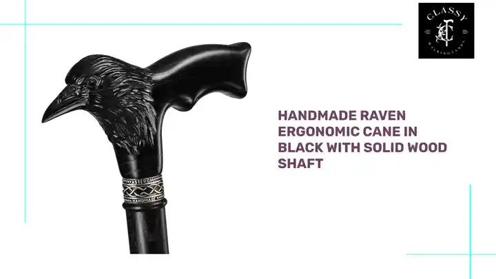 Handmade Raven Ergonomic Cane in Black with Solid Wood Shaft by@Outfy