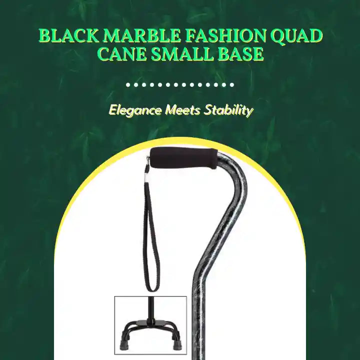 Black Marble Fashion Quad Cane Small Base by@Outfy