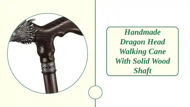Handmade Dragon Head Walking Cane with Solid Wood Shaft by@Outfy