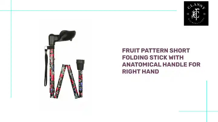 Fruit Pattern Short Folding Stick With Anatomical Handle for Right Hand by@Outfy