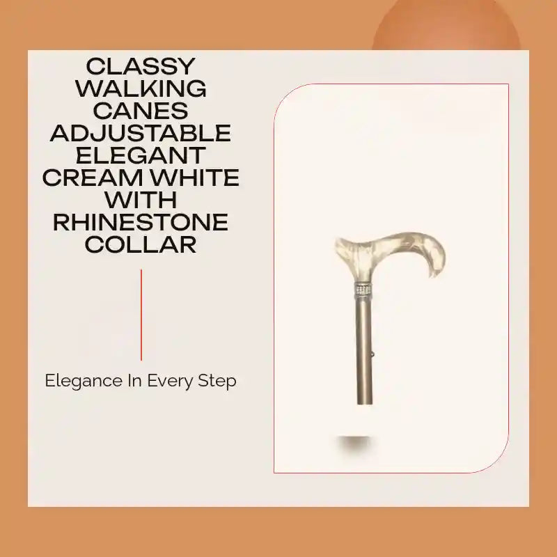 Classy Walking Canes Adjustable Elegant Cream White With Rhinestone Collar by@Outfy