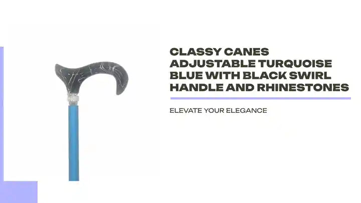 Classy Canes Adjustable Turquoise Blue with Black Swirl Handle and Rhinestones by@Outfy