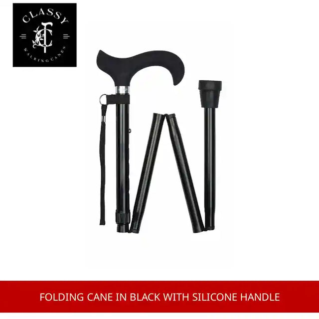 Folding Cane in Black with Silicone Handle by@Outfy