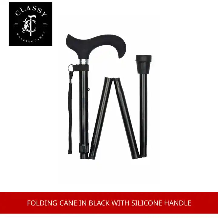 Folding Cane in Black with Silicone Handle by@Outfy