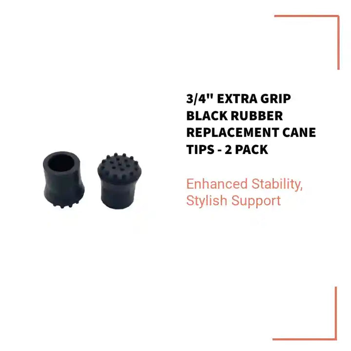 3/4" Extra Grip Black Rubber Replacement Cane Tips - 2 Pack by@Outfy