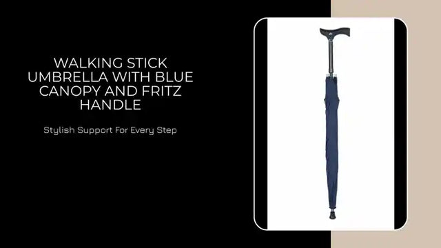 Walking Stick Umbrella with Blue Canopy and Fritz Handle by@Outfy