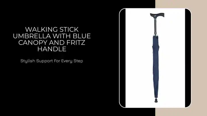 Walking Stick Umbrella with Blue Canopy and Fritz Handle by@Outfy