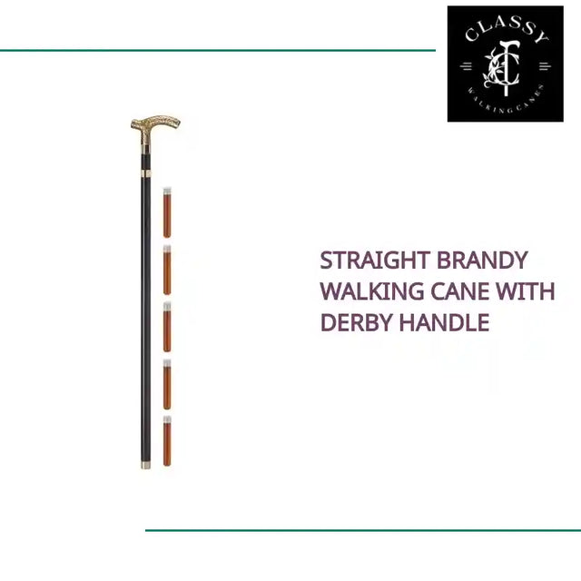 Straight Brandy Walking Cane with Derby Handle by@Outfy