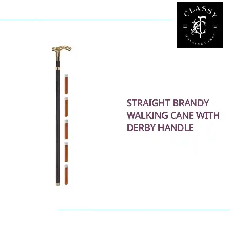 Straight Brandy Walking Cane with Derby Handle by@Outfy