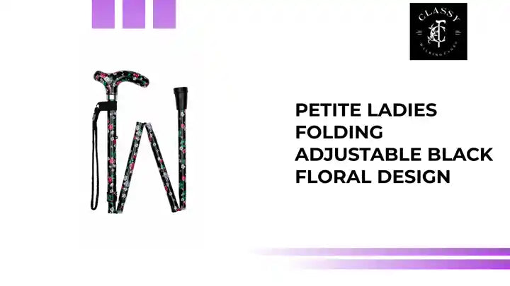Petite Ladies Folding Adjustable Black Floral Design by@Outfy