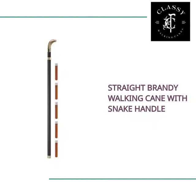 Straight Brandy Walking Cane with Snake Handle by@Outfy