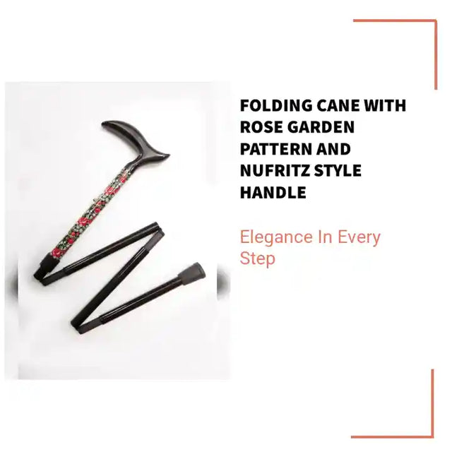 Folding Cane with Rose Garden Pattern and NuFritz Style Handle by@Outfy