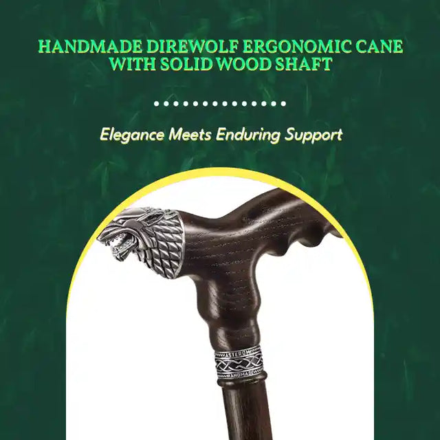 Handmade Direwolf Ergonomic Cane with Solid Wood Shaft by@Outfy