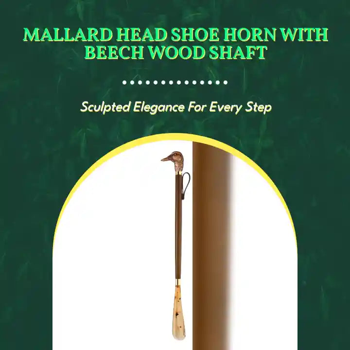 Mallard Head Shoe Horn with Beech Wood Shaft by@Outfy