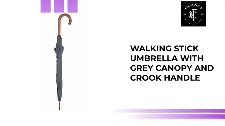 Walking Stick Umbrella with Grey Canopy and Crook Handle by@Outfy