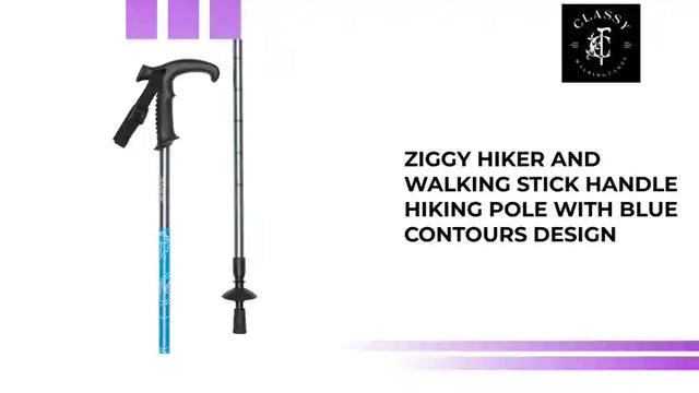Ziggy Hiker and Walking Stick Handle Hiking Pole with Blue Contours Design by@Outfy