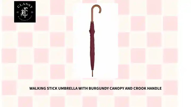 Walking Stick Umbrella with Burgundy Canopy and Crook Handle by@Outfy