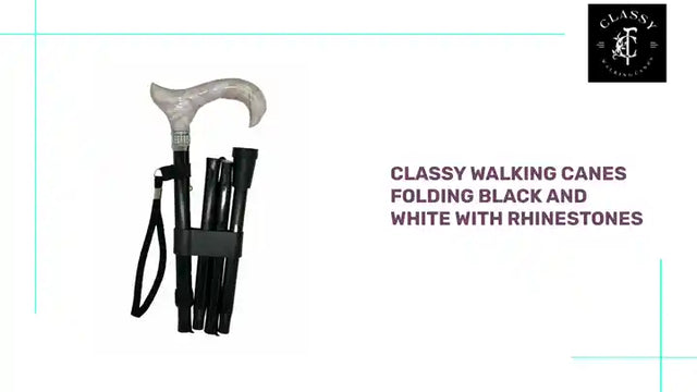 Classy Walking Canes Folding Black and White with Rhinestones by@Outfy