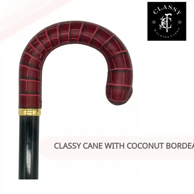 Classy Cane with Coconut Bordeaux Crook Handle in Italian Leather by@Outfy