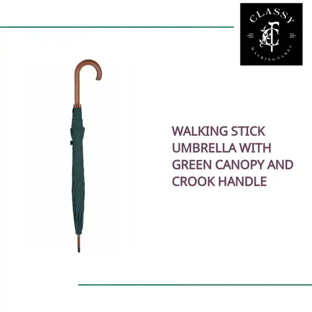 Walking Stick Umbrella with Green Canopy and Crook Handle by@Outfy