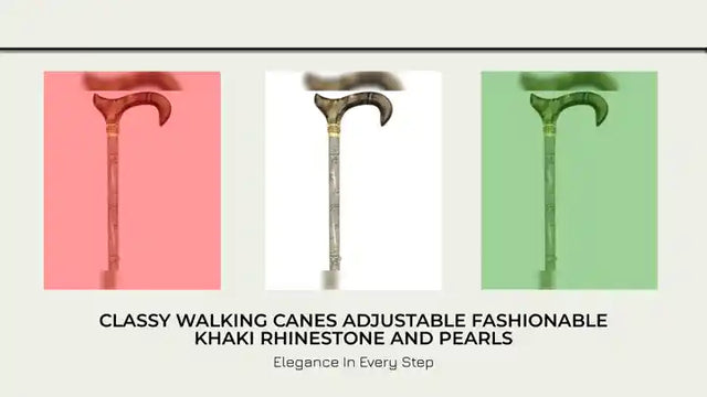 Classy Walking Canes Adjustable Fashionable Khaki Rhinestone and Pearls by@Outfy
