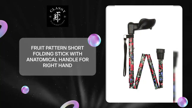 Fruit Pattern Short Folding Stick With Anatomical Handle for Right Hand by@Outfy