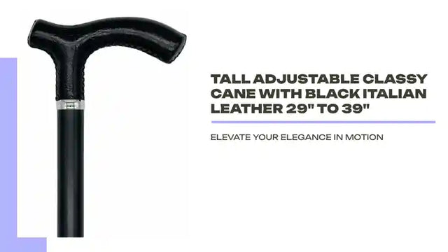 Tall Adjustable Classy Cane with Black Italian Leather 29&quot; to 39&quot; by@Outfy