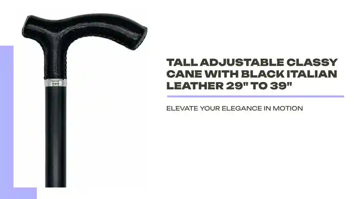 Tall Adjustable Classy Cane with Black Italian Leather 29&quot; to 39&quot; by@Outfy