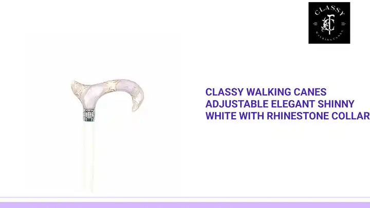 Classy Walking Canes Adjustable Elegant Shinny White with Rhinestone Collar by@Outfy