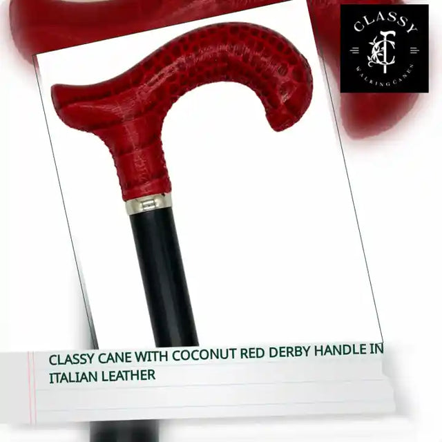 Classy Cane with Coconut Red Derby Handle in Italian Leather by@Outfy
