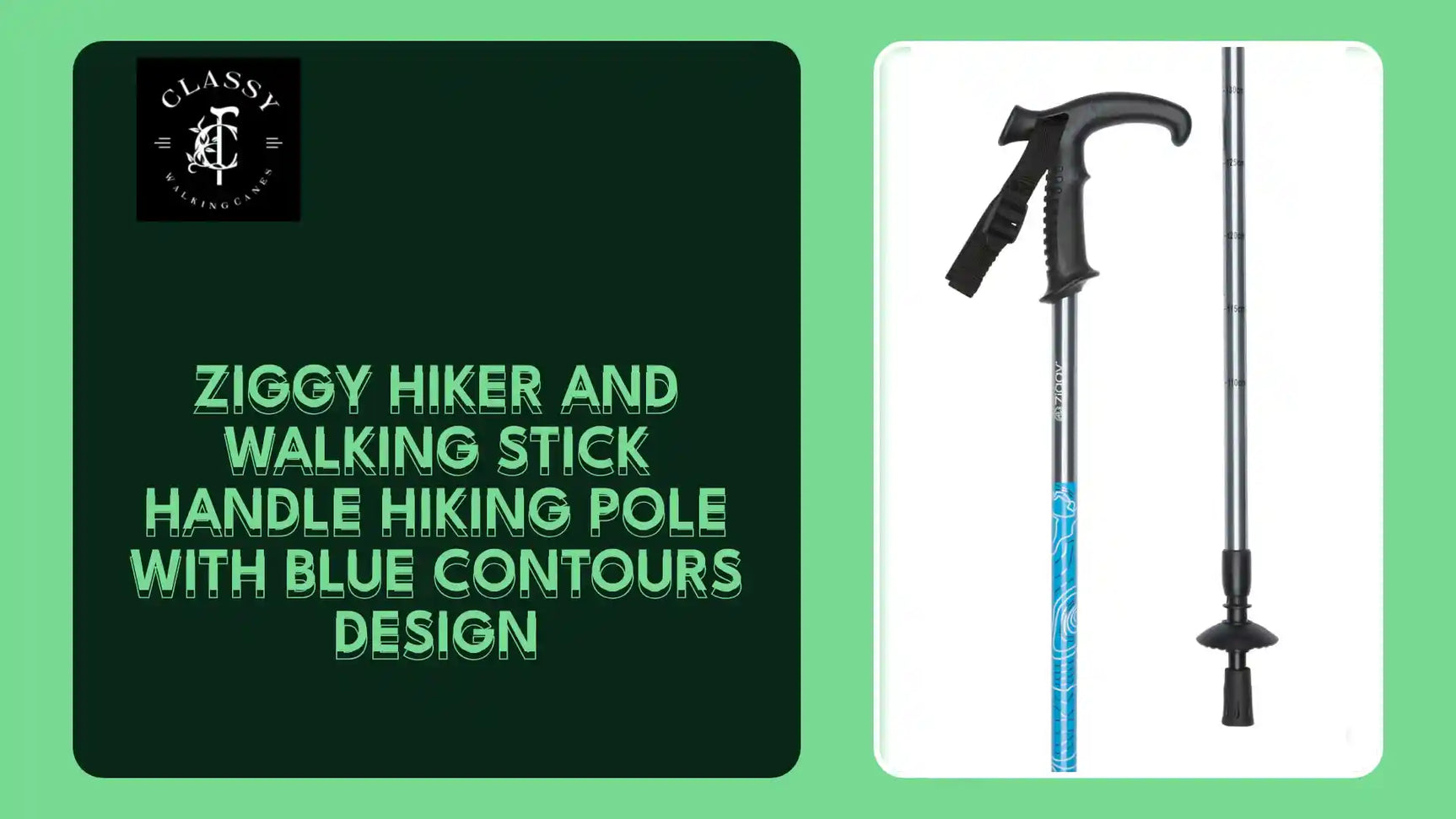 Ziggy Hiker and Walking Stick Handle Hiking Pole with Blue Contours Design by@Outfy