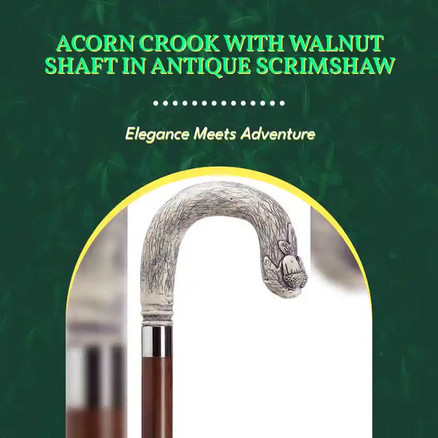 Acorn Crook with Walnut Shaft in Antique Scrimshaw by@Outfy