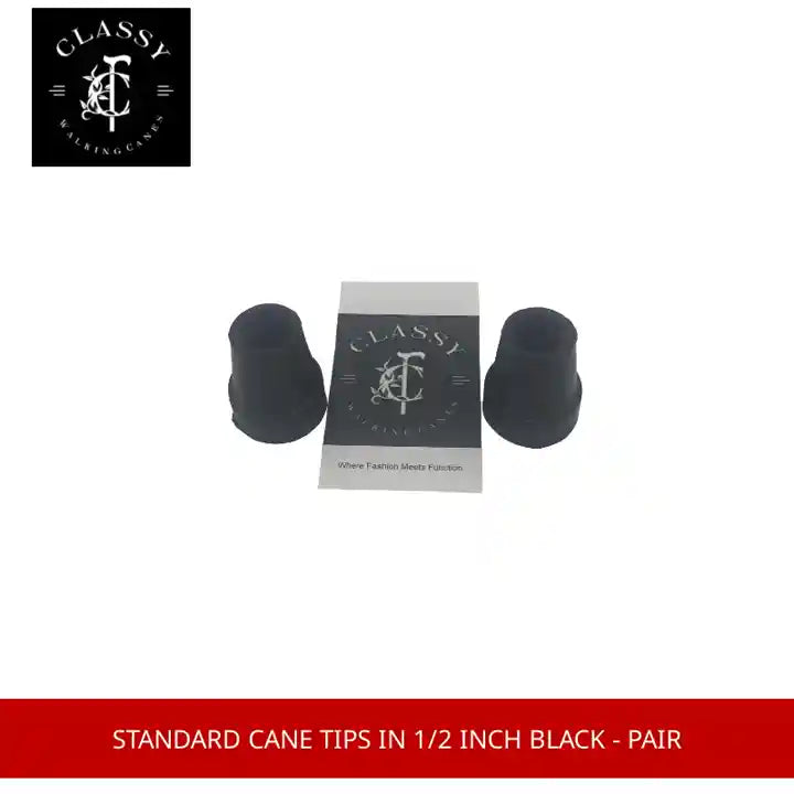 Standard Cane Tips in 1/2 inch Black - Pair by@Outfy