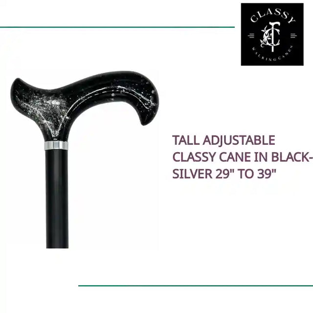 Tall Adjustable Classy Cane in Black-Silver 29" to 39" by@Outfy