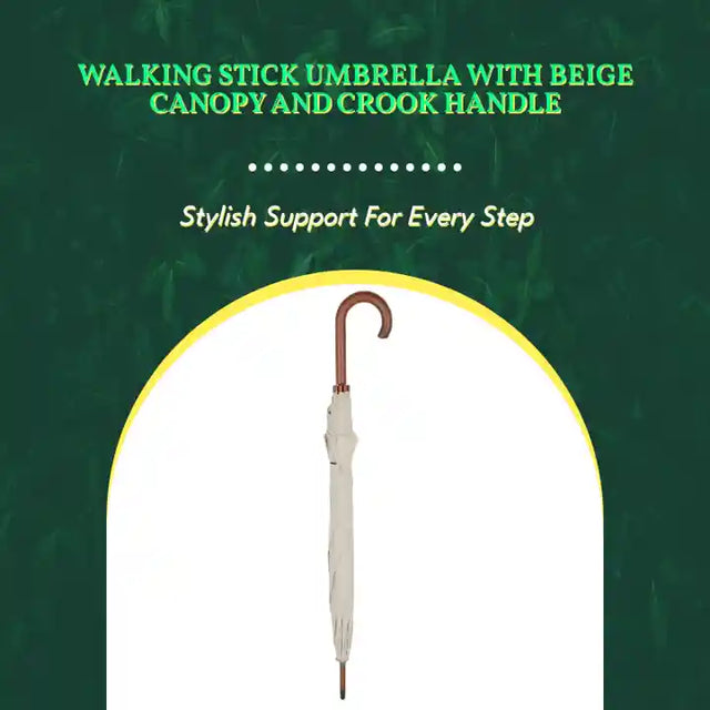 Walking Stick Umbrella with Beige Canopy and Crook Handle by@Outfy