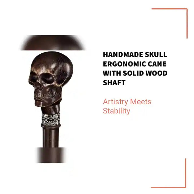 Handmade Skull Ergonomic Cane with Solid Wood Shaft by@Outfy