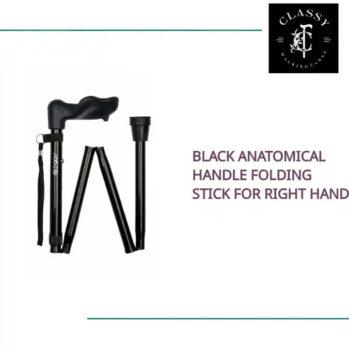 Black Anatomical Handle Folding Stick for Right Hand by@Outfy