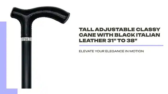 Tall Adjustable Classy Cane with Black Italian Leather 31" to 38" by@Outfy