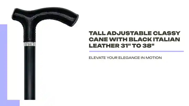 Tall Adjustable Classy Cane with Black Italian Leather 31" to 38" by@Outfy